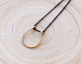 Mixed Metal Horseshoe Necklace: Oxidized Silver & Gold Filled Charm