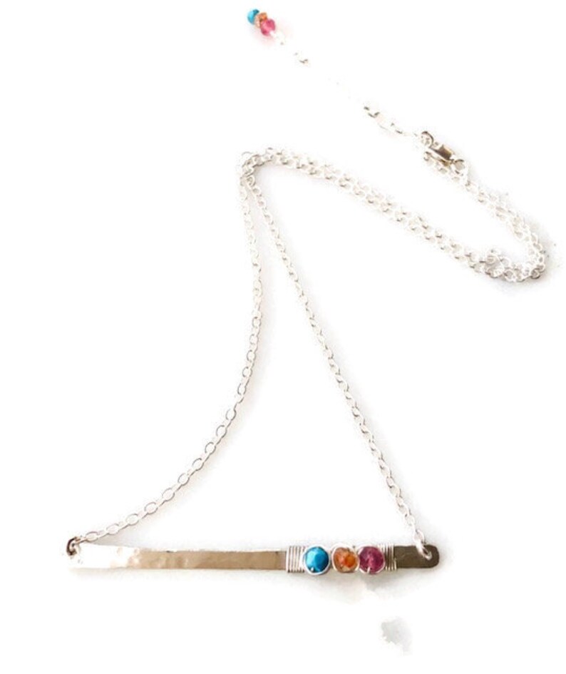 Birthstones sterling silver bar necklace with wrapped Etsy