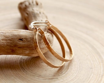 Hammered Gold Filled Hoop Earrings: Sterling Silver Ear Wire, Mixed Metal