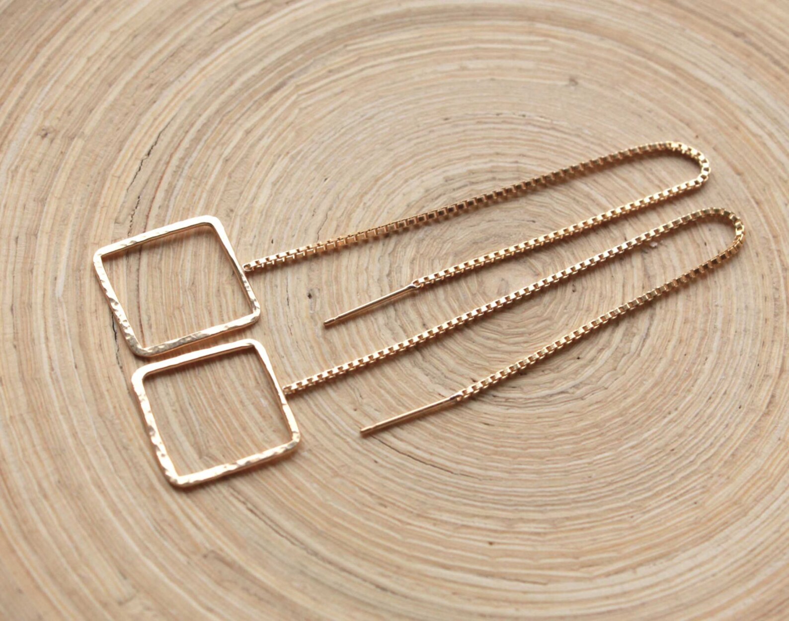 Threader earrings in gold filled. Geometric long chain Etsy