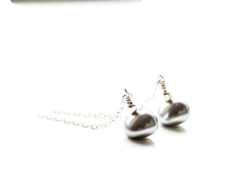 Silver Threader earrings with pearls. Long chain thread Etsy