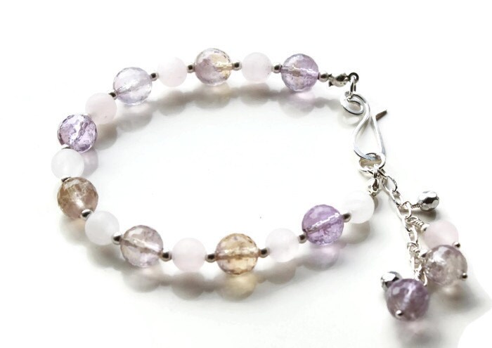 祝開店！大放出セール開催中 Beaded Sterling Rose and Ametrine With Bracelet Silver クリスタル、水晶