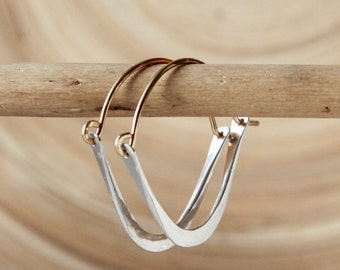 Handmade Sterling Silver Hoop Earrings: 14k Gold Filled Wires