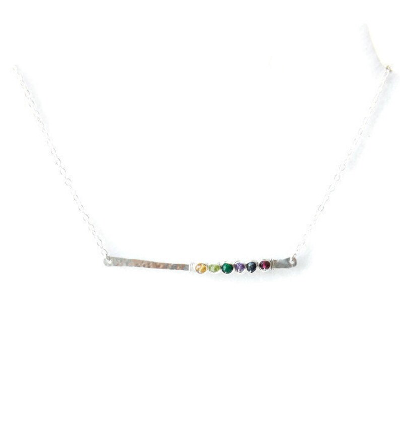 Birthstones sterling silver bar necklace with wrapped Etsy