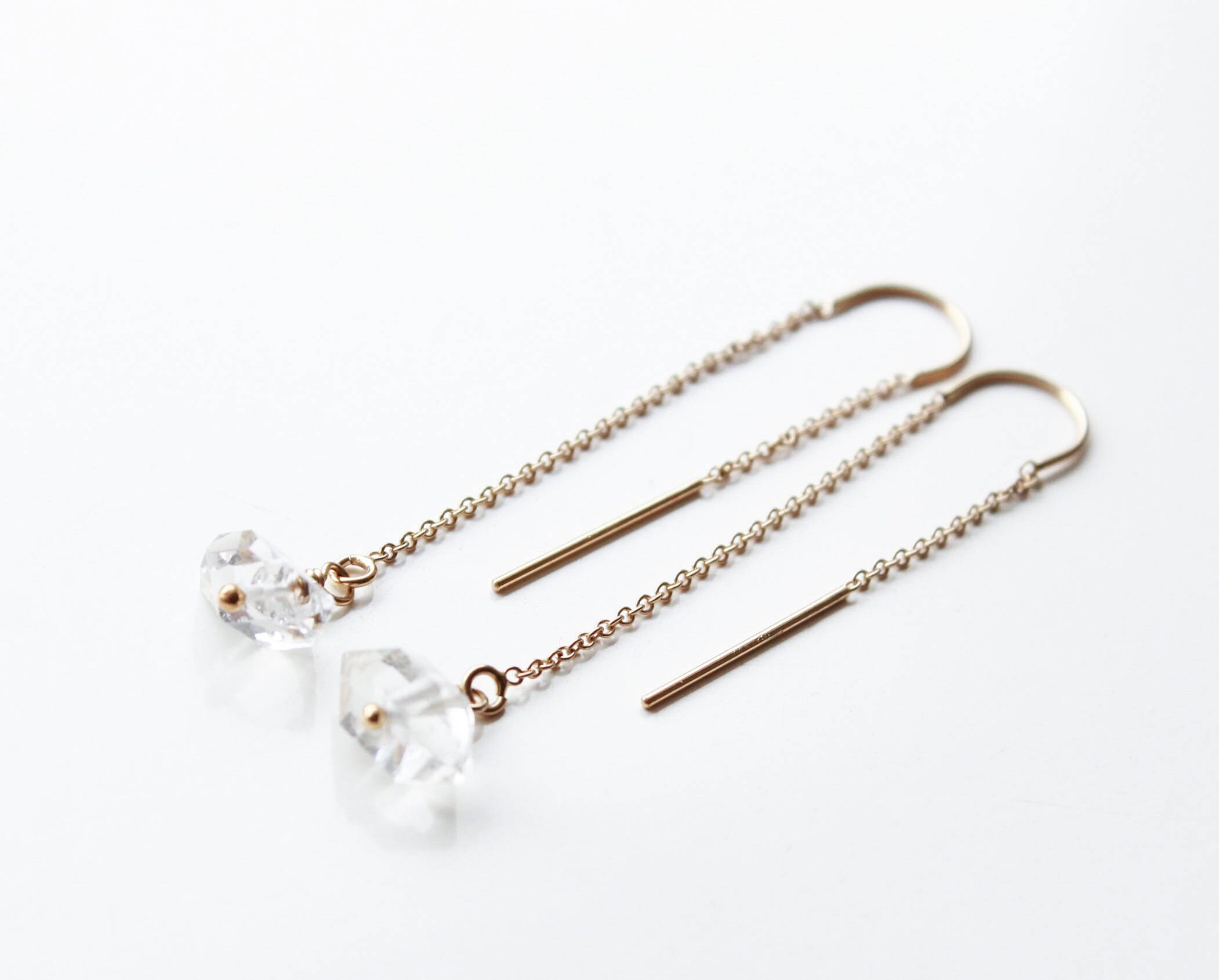 April birthstone gift Herkimer diamond earrings threader | Etsy