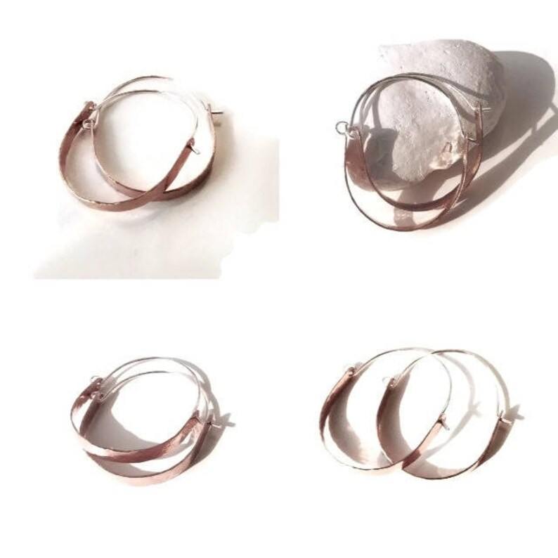 gift for her Mixed metal hoop earrings trends big hoop earrings Hoop earrings in rose gold filled and sterling silver Anniversary gifts