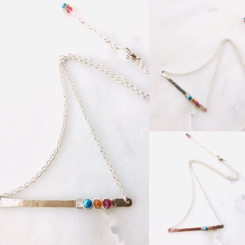 Birthstones sterling silver bar necklace with wrapped Etsy