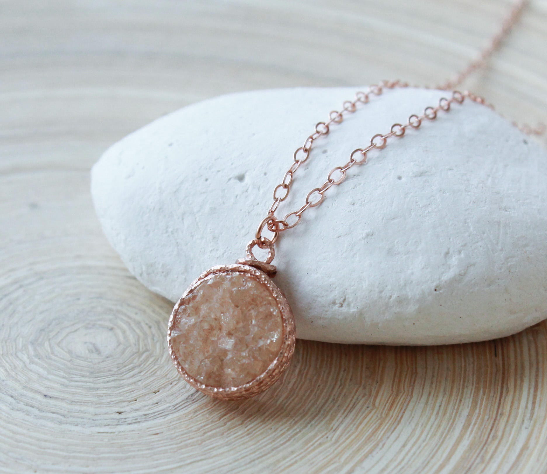 Druzy Champagne Necklace Rose Gold Filled. Wire Wrapped Druzy - Etsy Canada
