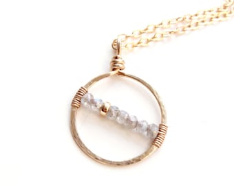 Gold Filled Labradorite Charm Necklace: Minimalist Healing Stone