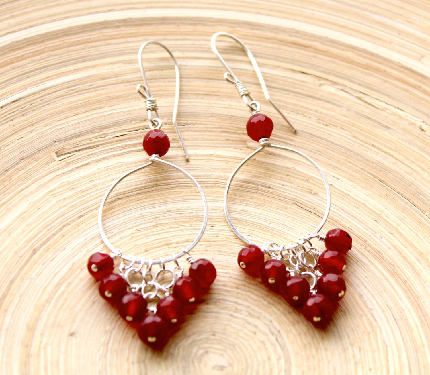 Sterling Silver Earrings With Red Garnet Color Jade Gemstones. | Etsy