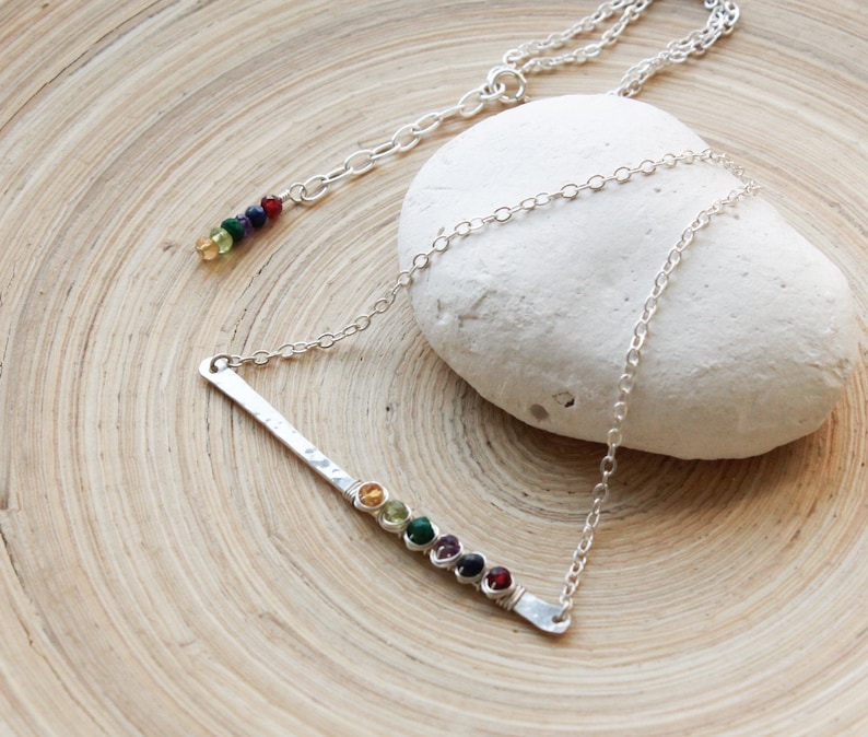Birthstones sterling silver bar necklace with wrapped Etsy