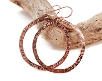 Rose gold filled, organic shape hoop earrings. Simple, everyday jewelry gifts for her. Artisan handmade style. Great gift for any occasion.