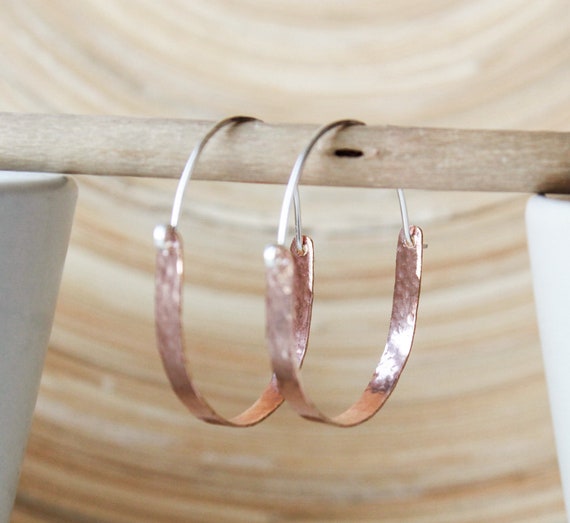 gift for her Mixed metal hoop earrings trends big hoop earrings Hoop earrings in rose gold filled and sterling silver Anniversary gifts