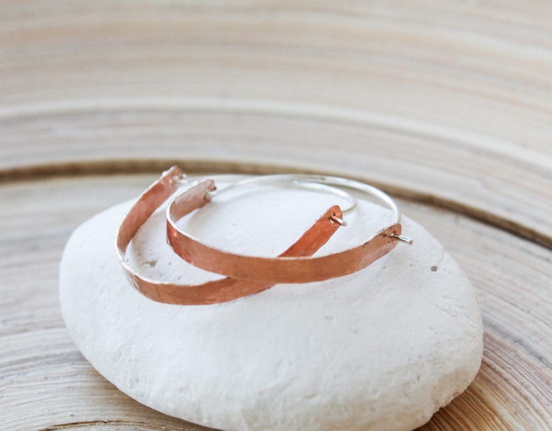 gift for her Mixed metal hoop earrings trends big hoop earrings Hoop earrings in rose gold filled and sterling silver Anniversary gifts