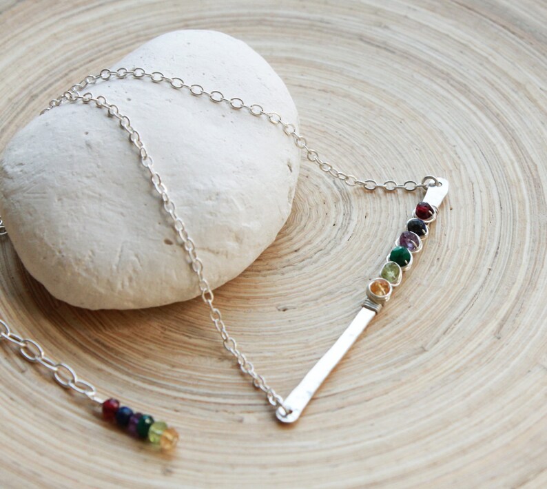 Birthstones sterling silver bar necklace with wrapped Etsy