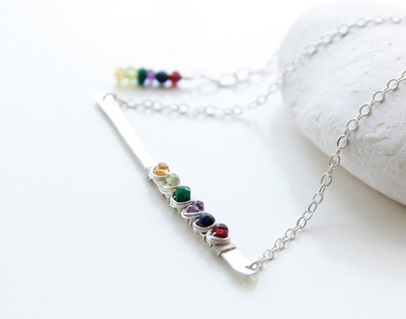 Birthstones sterling silver bar necklace with wrapped Etsy