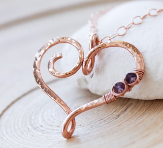 Rose Gold Heart Birthstone Necklace: Custom Ring Holder Pendant