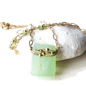 Grün Druzy Achat Anhänger: Gold Filled Wire Wrapped Peridot Perlen