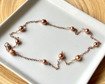 Rose Gold Swarovski Pearl Choker: 14k Rose Gold-Filled Chain, Wedding Jewelry