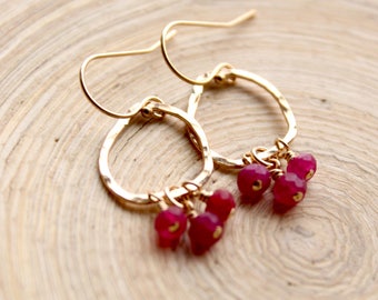 Gold filled Organic shape earrings with Ruby Jade. Small dangle gold earrings,artisan jewelry. Birthday gifts for girls, Mother's day gifts