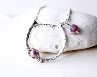 Sterling Silver Horseshoe Necklace: Hammered Birthstone, Lucky Charm
