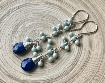 Lapis Lazuli 3” long earrings in sterling silver