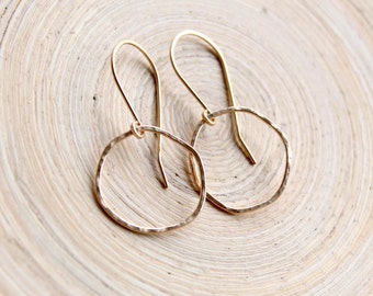 Gold filled, sterling silver, rose gold organic shape hoop earrings, Handmade Earrings, Simple hoop earrings gold filled or Sterling silver