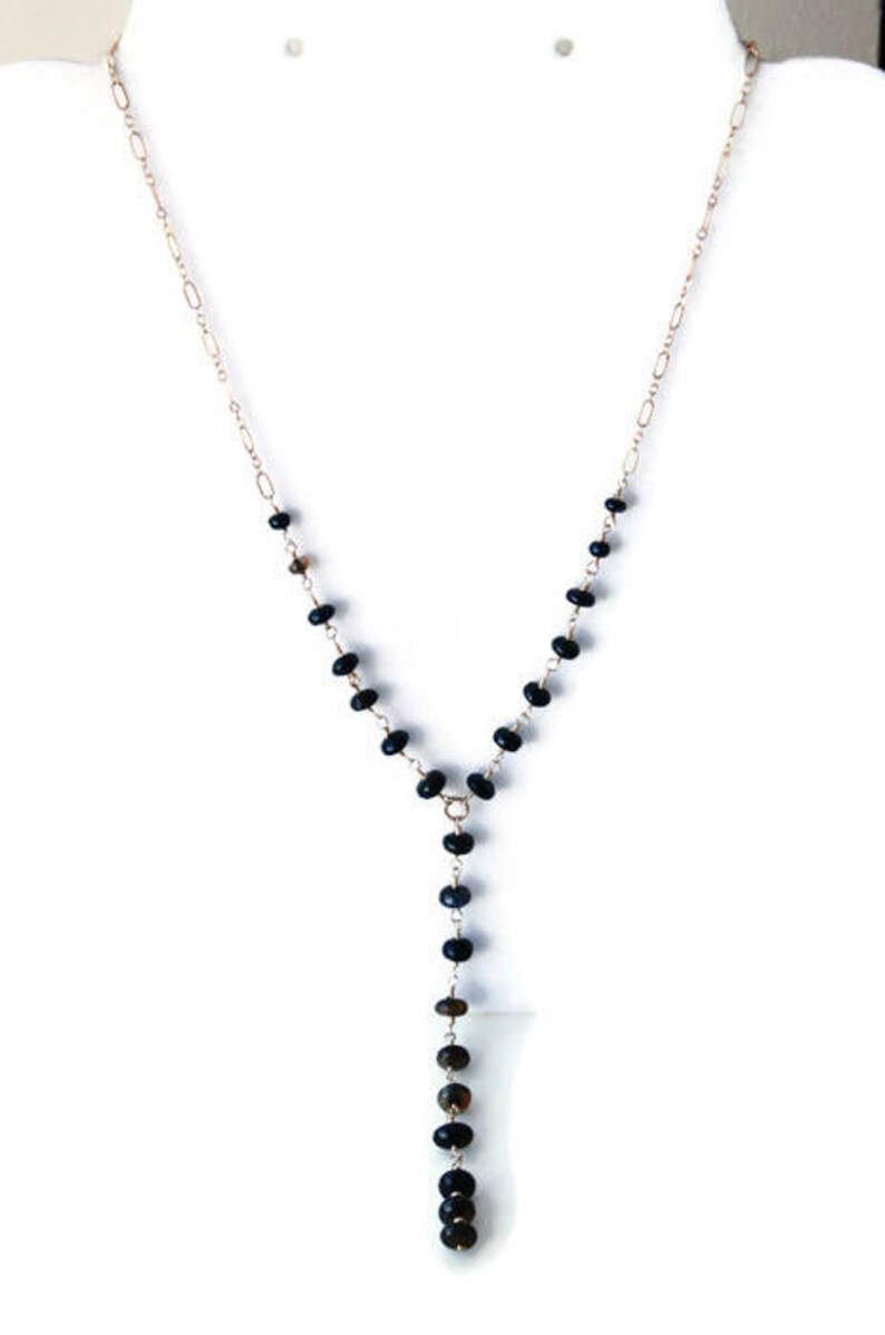 Black Ethiopian Opal lariat necklace Graduation gift October birthstone gifts gold filled chain and Black Opal beads Modern Y necklace