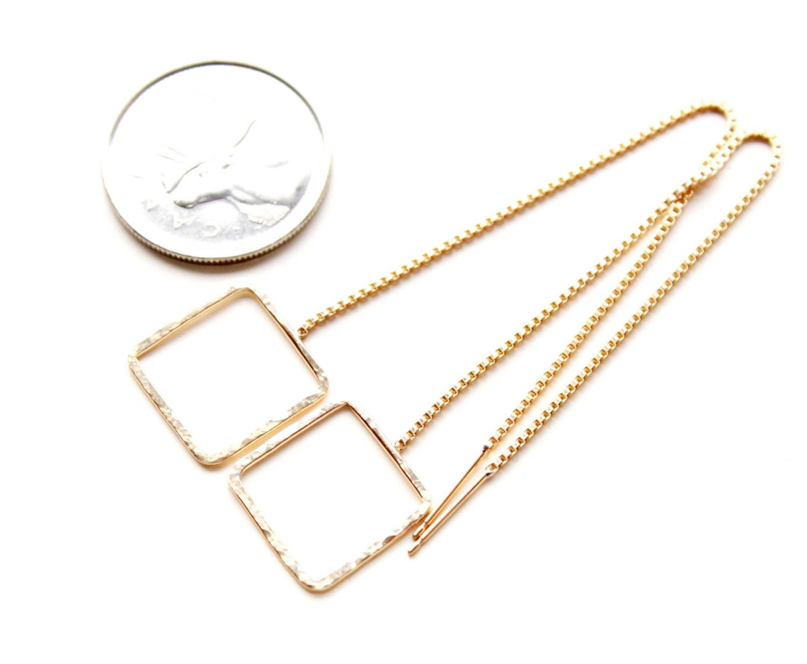 Threader earrings in gold filled. Geometric long chain Etsy