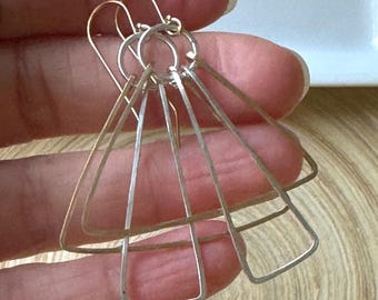 Geometric two tone earrings, gold filled and sterling silver