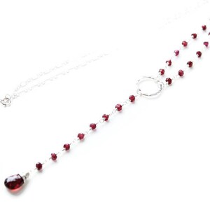 Garnet Necklace, January Birthstone Gift. Sterling Silver Y Necklace ...