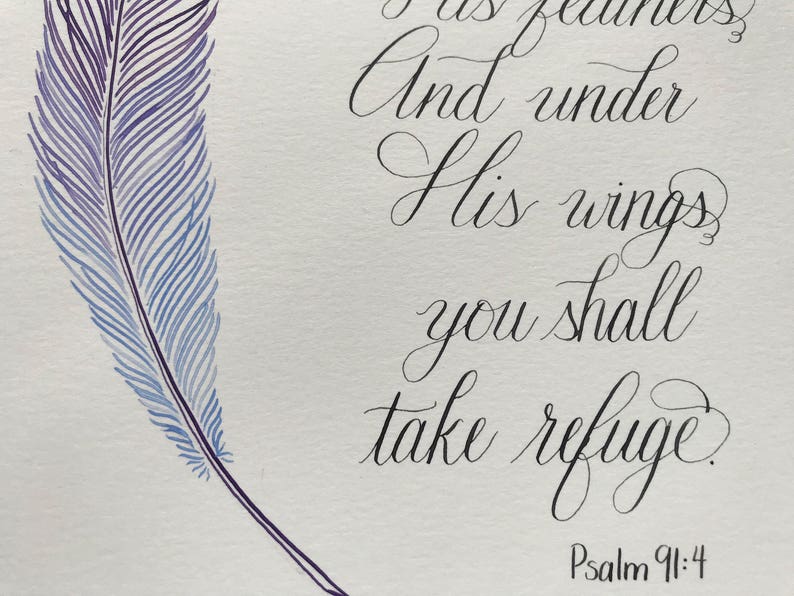 Psalm 91:4 Christian wall art Calligraphy Bible Verse | Etsy