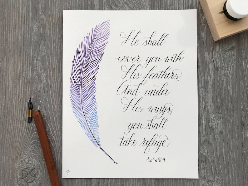 Psalm 91:4 Christian wall art Calligraphy Bible Verse | Etsy