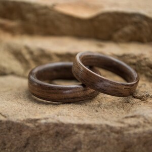 His and Hers Walnut Custom Stadler Bentwood Wedding Bands
