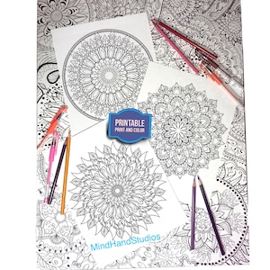 3 Mandala Pack - Printable Mandala Coloring Pages - Geometric Designs -  Relaxing Zen Mandalas to Color - DIY Art - Instant Digital Download