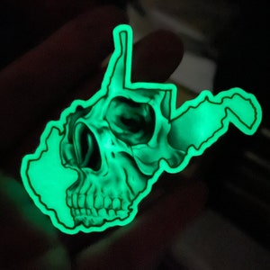 West Virginia GLOW Skull Sticker WV sticker Skull sticker GLOW in the dark sticker Skull Decal laptop decal helmet sticker image 2