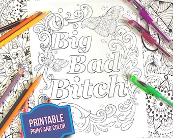 Coloring Page - Big Bad Bitch - Subversive Coloring Page - Print and Color - Adult Coloring Sheet - Instant Digital Download Coloring