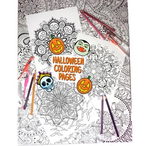 Halloween Coloring Pages  - 3 Sheets - Halloween Mandala Coloring Sheets - Cute Printable Halloween Coloring Designs -  Adult Coloring