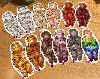 Tattooed Venus Woman of Willendorf Sticker Laptop Decal - Goddess Sticker - Good Luck Charm Fertility - Body Positivity sticker - Chubby Art