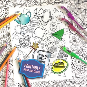 Coloring Page - Office Jumble - Printable Coloring Page - Worlds Best Boss - Funny Coloring Sheet - Digital Download - Instant Download