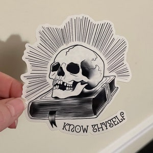 Memento Mori Art - Skull Sticker - Know Thyself - Momento Mori Quote Sticker - Black and White Laptop Decal Sticker - Journal  Sticker