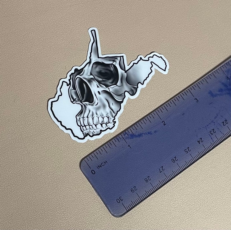 West Virginia GLOW Skull Sticker WV sticker Skull sticker GLOW in the dark sticker Skull Decal laptop decal helmet sticker image 3