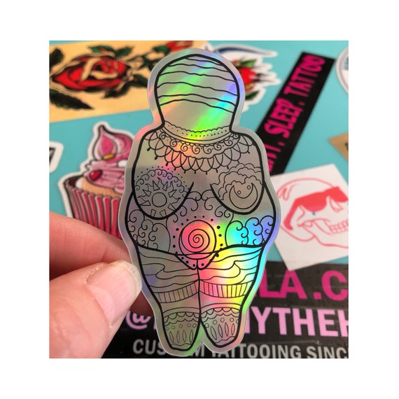 Holographic Woman of Willendorf Sticker: Body Positive Art Decal