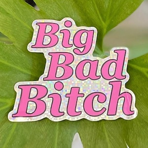 Big Bad Bitch , Glitter Sticker , Laptop Sticker - Bitch Bumper Sticker - Bitch Sticker -  Subversive Sticker , Glittery Pink stickers