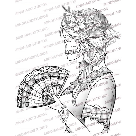 Printable Coloring Page Halloween Flower Girl Gothic Etsy