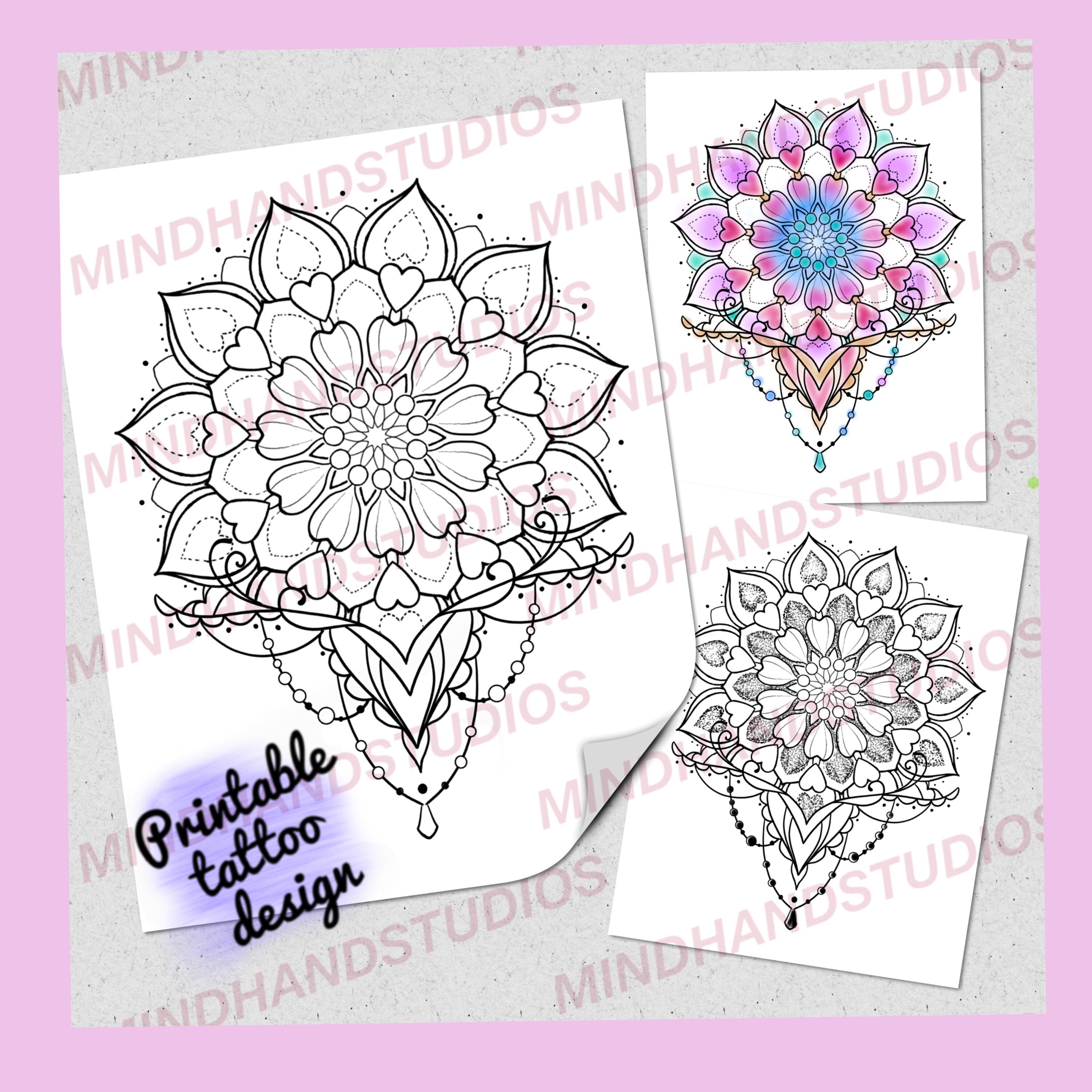 tattoo design template stippled heart mandala printable etsy norway