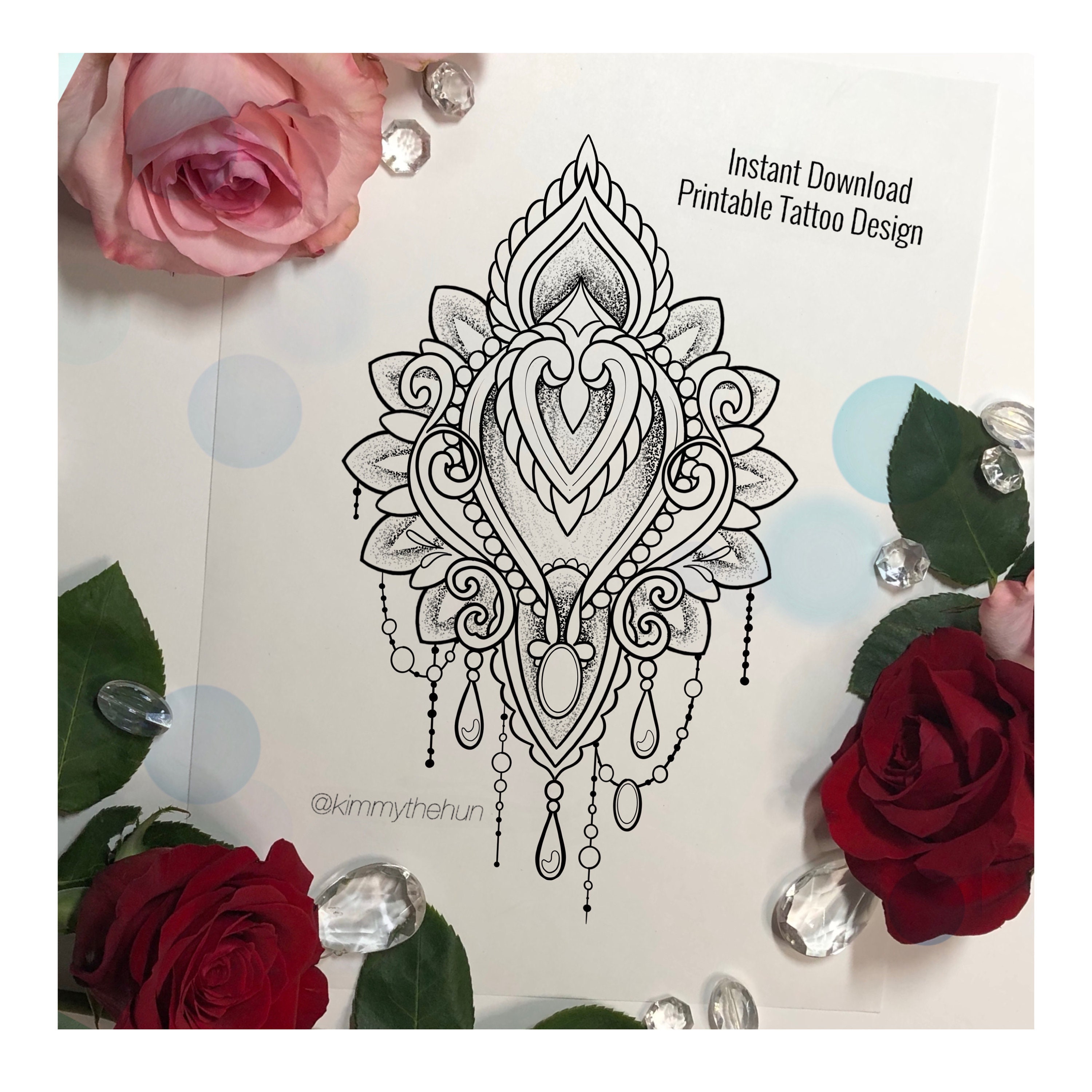 Instant Download Tattoo Design Ornamental Lotus Flash Tattoo Etsy
