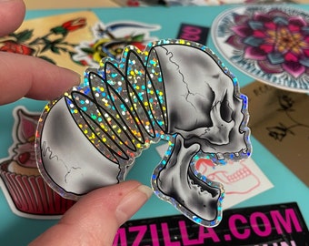 GLITTER Skull Sticker -  Springy Skull Art - Skull helmet sticker - reflective stickers - shiny glitter sticker - laptop Skull Decal