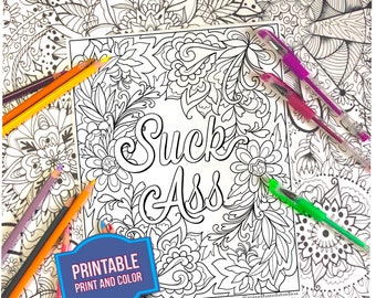 Printable Coloring Page - Suck Ass - Digital download adult coloring - Swear Word Coloring pages - Printable Coloring for Adults - printable