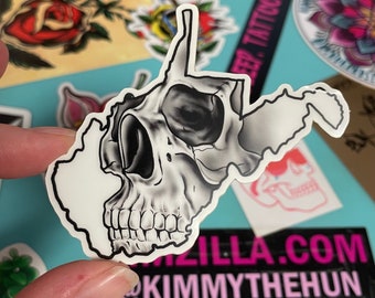 West Virginia GLOW Skull Sticker - WV sticker - Skull sticker - GLOW in the dark sticker - Skull Decal - laptop sticker - helm sticker